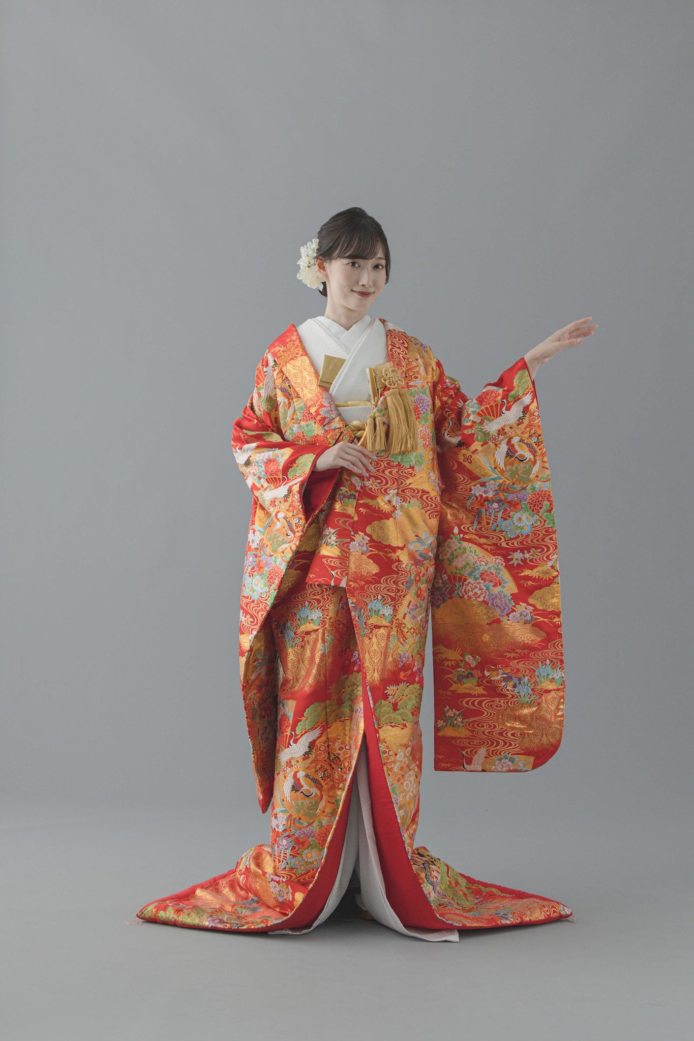 檜扇御所車に鶴｜白無垢・色打掛レンタルなら結婚式着物専門の【THE