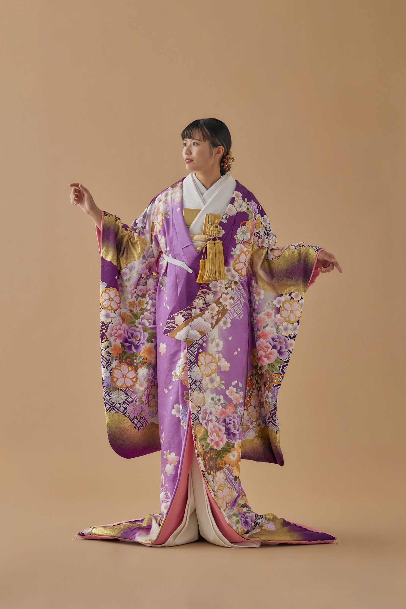 【売切値下げ】302y2◇モダン 華やか 袋帯 桜文 六通◇美品 成人式 結婚式 花車桜に割付｜白無垢・色打掛レンタルなら結婚式着物専門の【THE SHOP