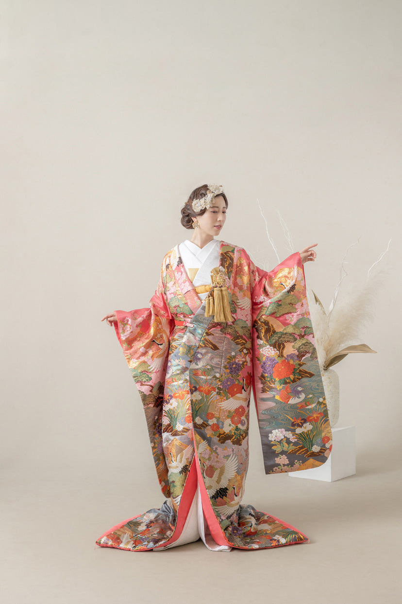 色打掛レンタル 赤色/引箔花車桜 NT-816 | 色打掛レンタル | | 花嫁衣裳.com