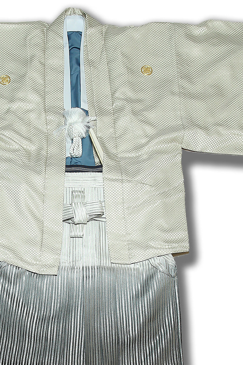 白地/白黒暈し銀縞・紋付袴のレンタル着物