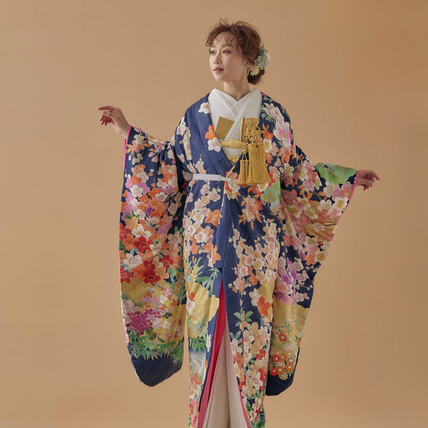 訪問着　フルセット　着物　正絹　綸子　結婚式　紗綾形地紋　豪華　四季草花　G2 訪問着 フルセット 着物 正絹 綸子 結婚式 紗綾形地紋 豪華 四季草花