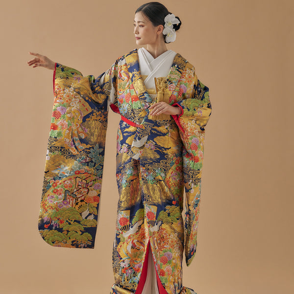 打掛　豪華刺繍　ゴールド／レッド　金糸　2-214-1 2掛より金糸 - 日本刺繍 紅会「くれないかい」