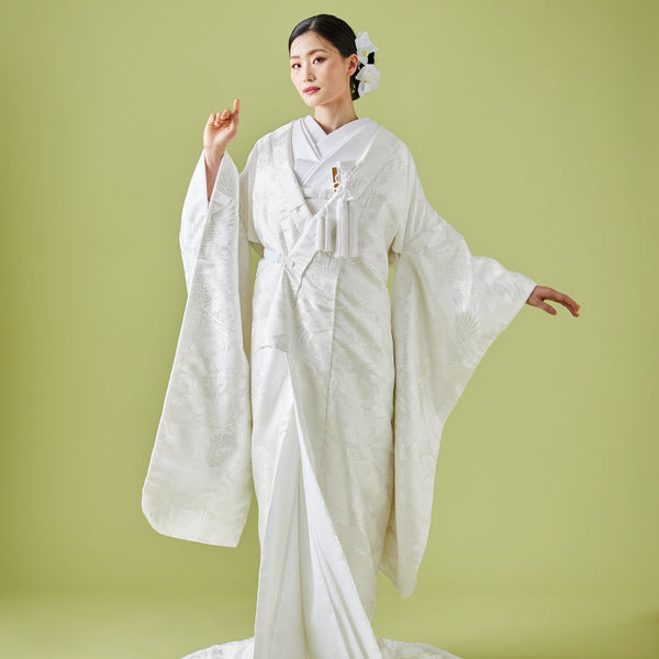 今だけ値下げ！白打掛　白無垢 鶴と花の刺繍 着物 鶴に花の集い｜白無垢・色打掛レンタルなら結婚式着物専門の【THE SHOP