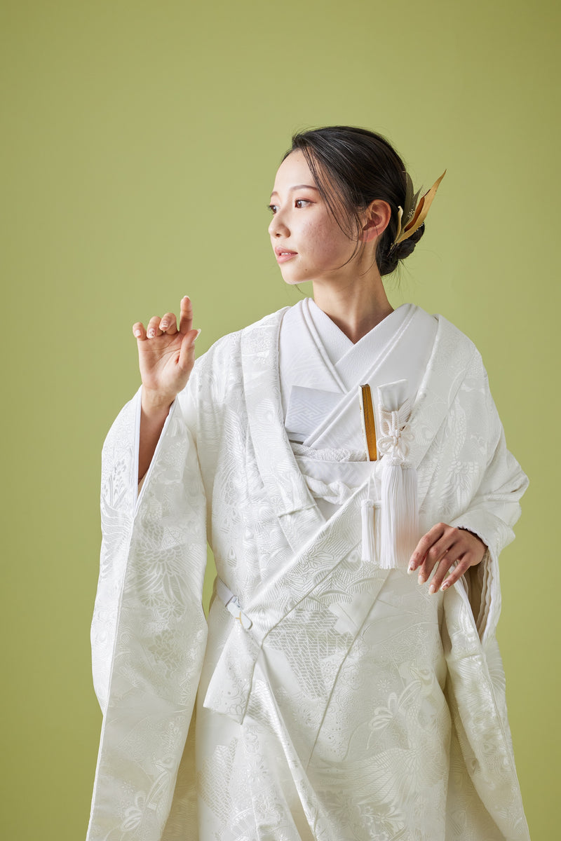 4j272 袋帯 孔雀 銀色 白色 オレンジ色 薄オレンジ色 着物 和装 柄物 着物・浴衣
