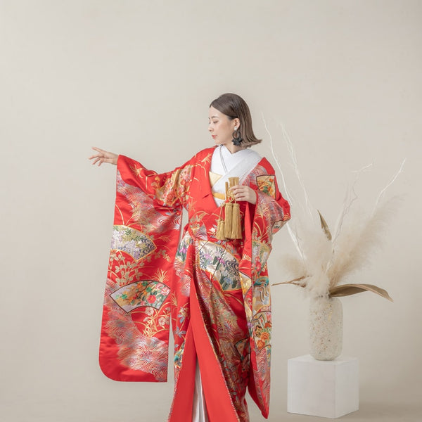 色打掛・扇面に流水｜白無垢・色打掛レンタルなら結婚式着物専門