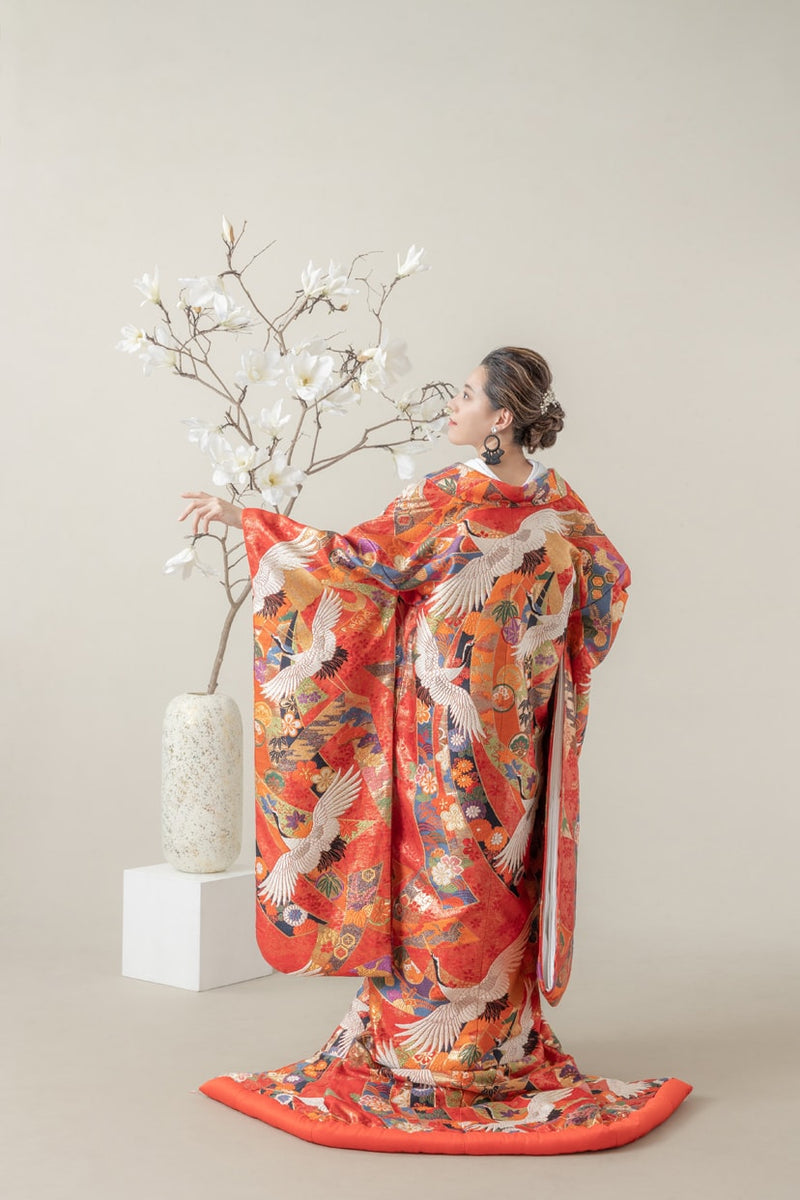 着物　打掛衣装　鶴柄　色打掛　JAPAN kimono