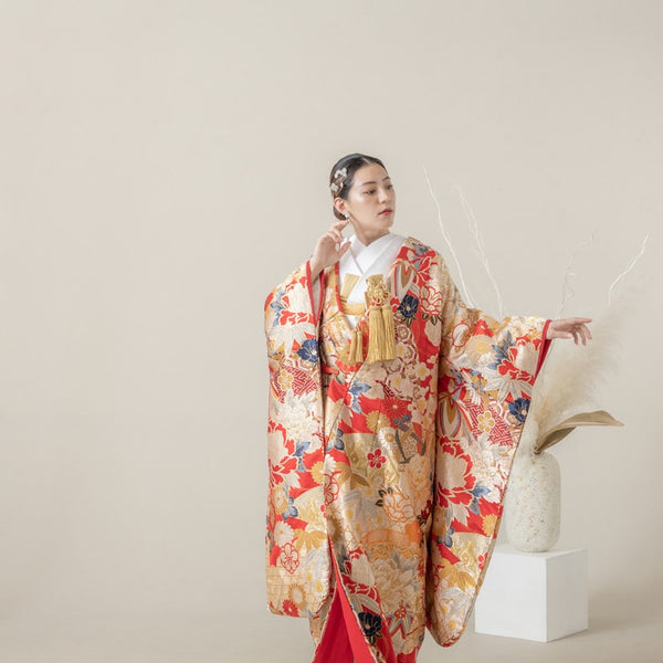 色打掛・まりに扇面（赤）｜白無垢・色打掛レンタルなら結婚式着物専門