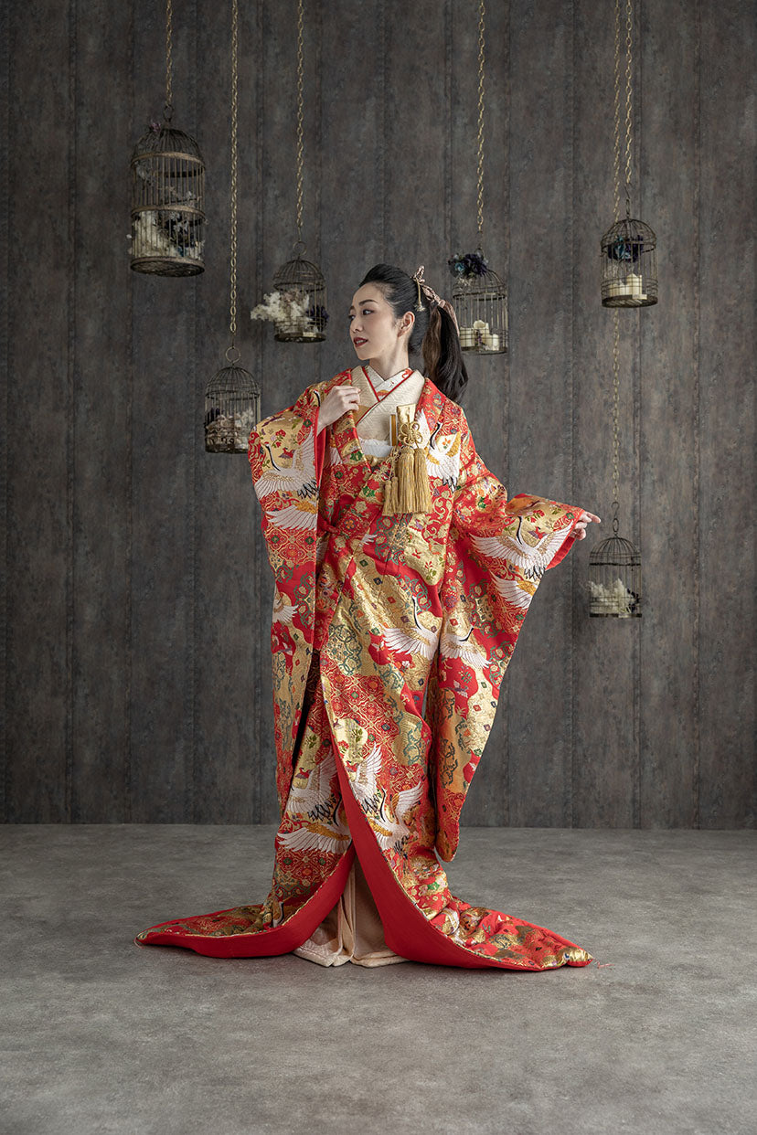 単衣 小紋 フルセット 着物 金彩 雲取り 扇 花 鶴 R8 単衣 小紋 フル