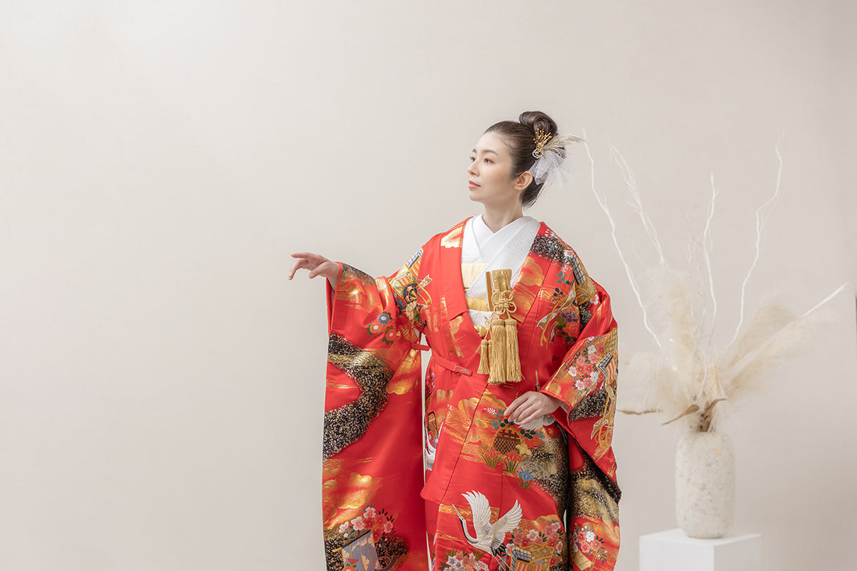 色打掛・御所車飛鶴｜白無垢・色打掛レンタルなら結婚式着物専門の